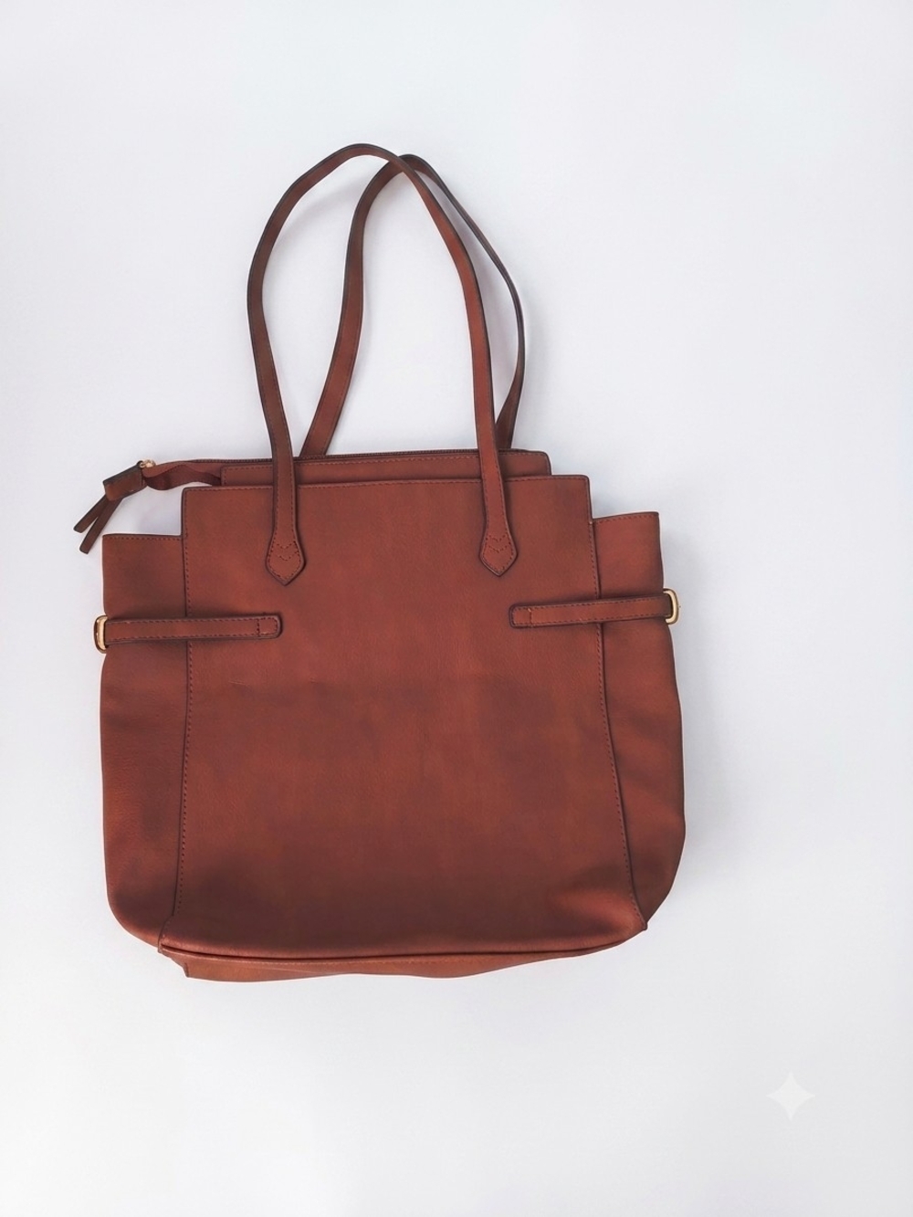 Check The Description,Classic Tan Leather Tote Bag - Structured Everyday Handbag - Picture 3 of 11